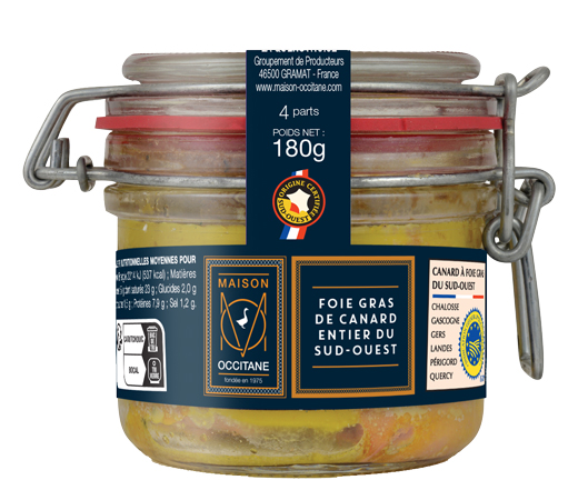 Foie gras de canard entier IGP du Sud-Ouest 180g