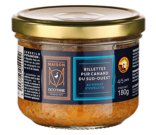 Rillettes pur canard du Sud-Ouest au piment d'Espelette - 180g