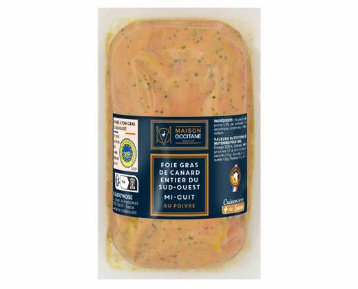 Foie Gras de canard entier du Sud-Ouest mi-cuit au poivre