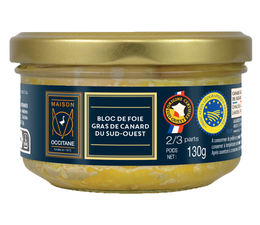 Bloc de foie gras de canard du Sud-Ouest IGP Sud-Ouest 130g