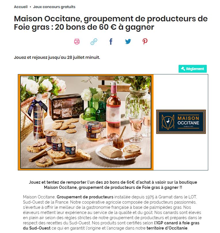 Jeux concours Cuisine Actuelle Maison Occitane Foie gras